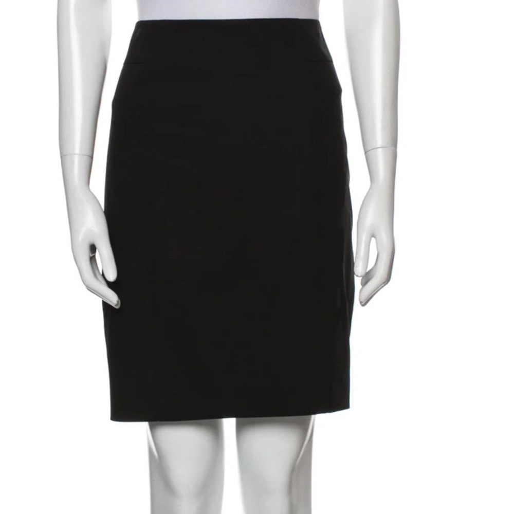 Akris 100% Wool pencil Skirt solid black‎ high waisted slit hem workwear